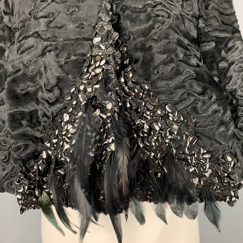 J.MENDEL Capa de piel de plumas negras talla única