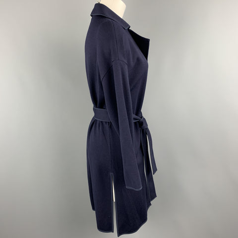 ST. JOHN Size S Navy Wool Blend Extended Cardigan Duster Coat