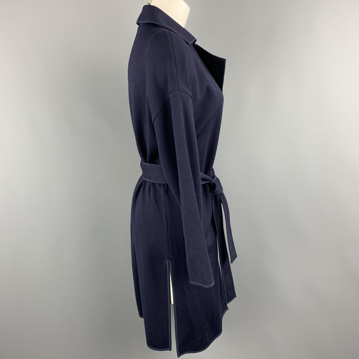ST. JOHN Taille S Navy Wool Blend Extended Cardigan Duster Coat