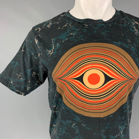 DRIES VAN NOTEN SS 19 Size S Multi-Color Blue Graphic Cotton Crew-Neck T-shirt