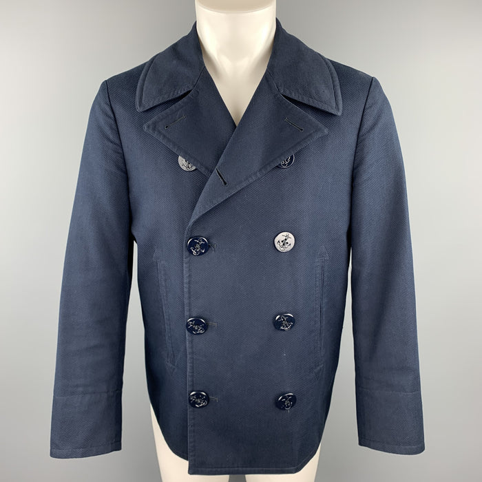 BROOKS BROTHERS Size S Navy Cotton Double Breasted Anchor Button Pea Coat Jacket