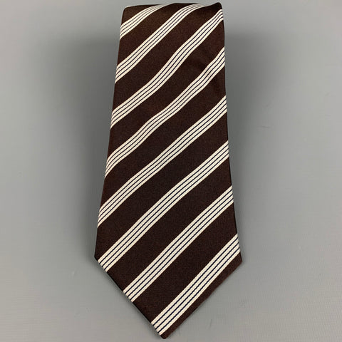 LUCIANO BARBERA Brown White Stripe Silk Tie