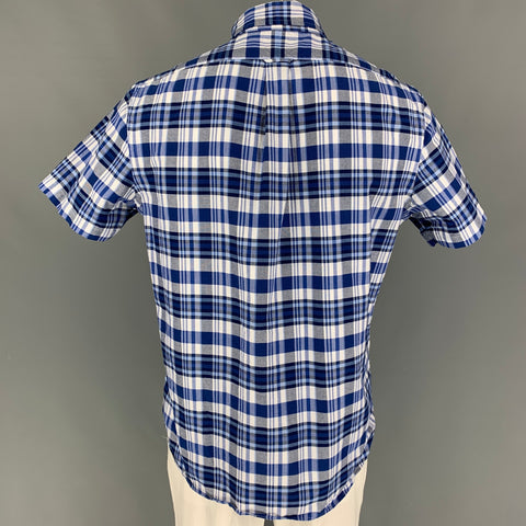 RALPH LAUREN Size L Blue White Plaid Cotton Short Sleeve Shirt