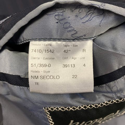 BRIONI Size 42 Navy Stripe Wool Notch Lapel Suit