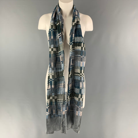 NUNO Blue White Plaid Wood Scarves & Shawls