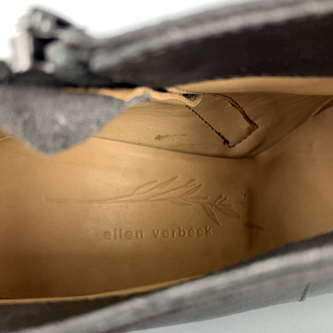 ELLEN VERBEEK Taille 8,5 Bottines à semelle compensée en cuir noir, caoutchouc et bois
