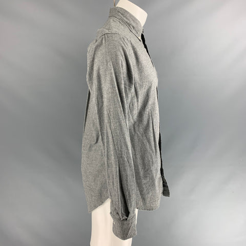 GITMAN BROS Talla M Camisa de manga larga con botones de algodón con parche gris