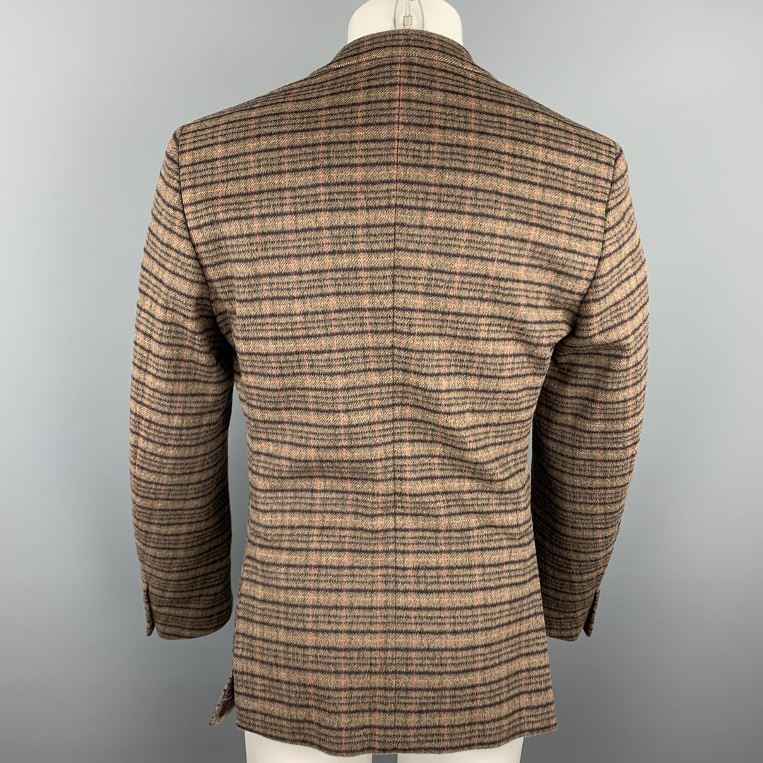 PRADA Taille 38 Manteau de sport à revers cranté en laine Lana / Alpaga à carreaux marron