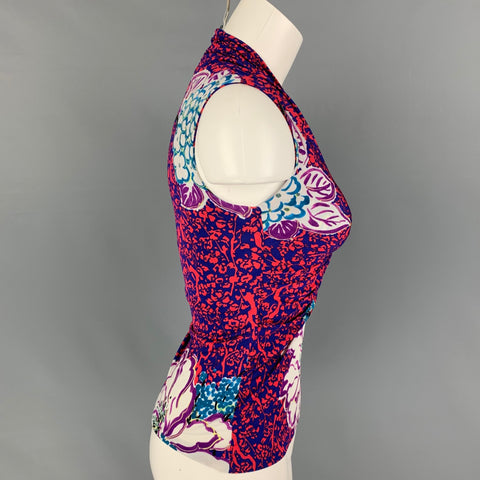 ETRO Size 4 Coral Blue Viscose Abstract Sleeveless Casual Top