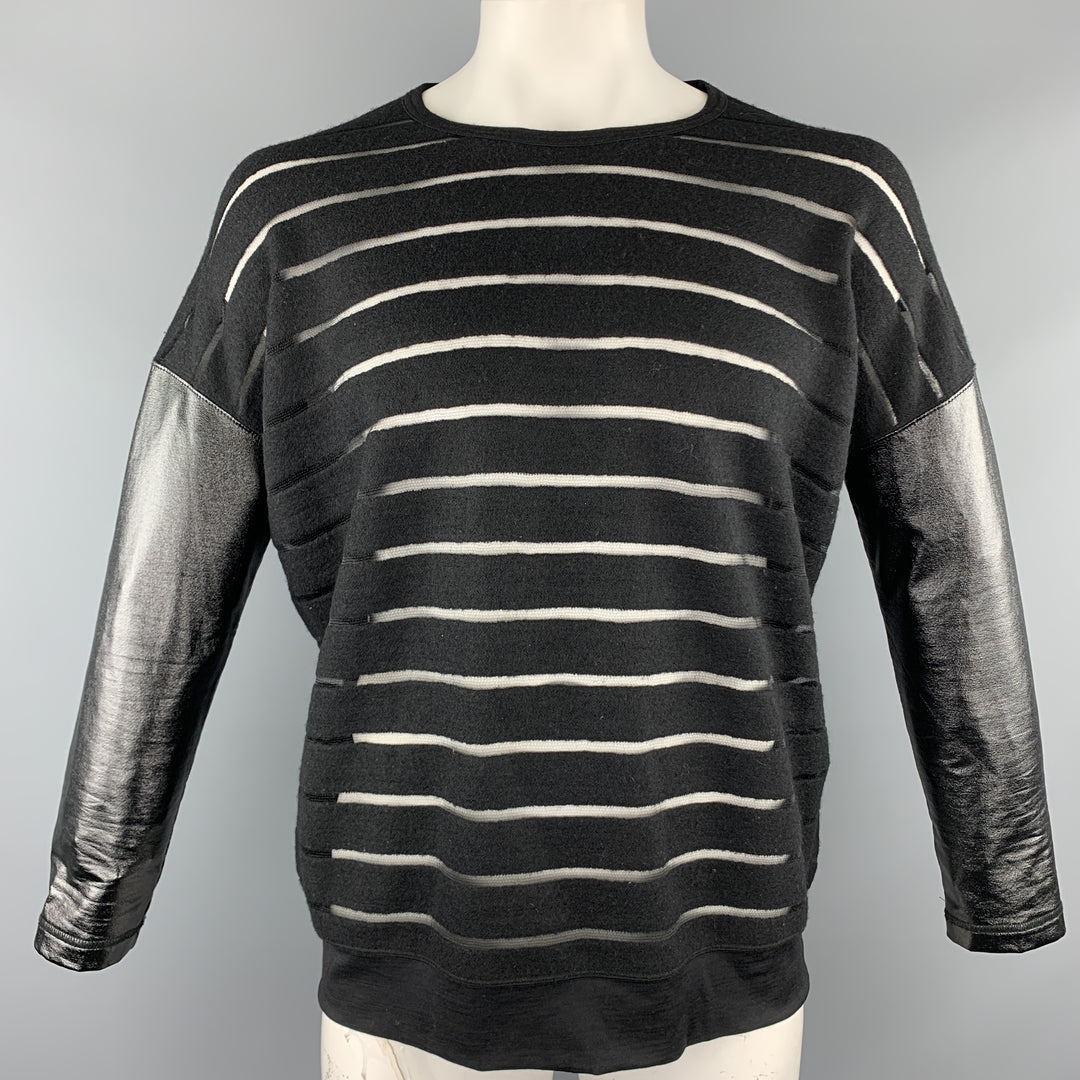 JUNYA WATANABE Size M Black Stripe Wool Blend Crew-Neck Pullover