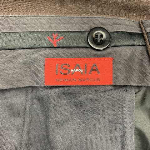 ISAIA Talla 38 Pantalón de vestir de lana marrón con cremallera y lengüeta