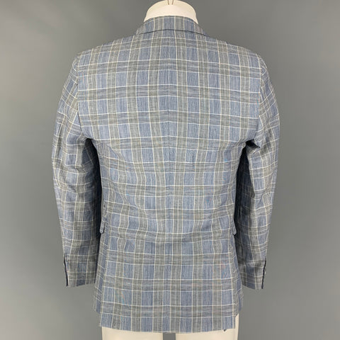SAND Size 36 Blue Black White Glenplaid Viscose Notch Lapel Sport Coat