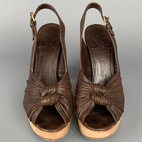 CHLOE Size 6 Brown Leather Chunky Heel Platform Sandals