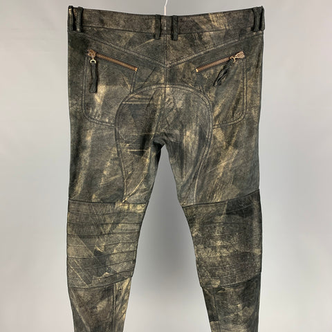 JUST CAVALLI Size 34 Black & Gold Metallic Leather Biker Casual Pants