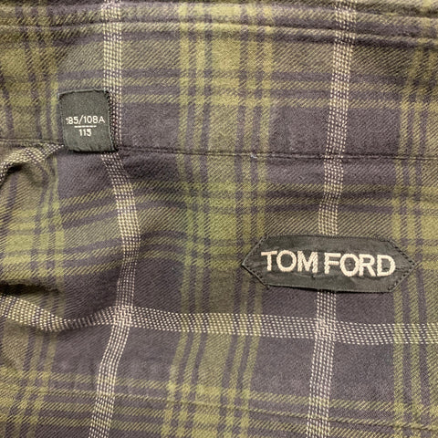 TOM FORD Size XL Black Green Plaid Cotton Button Down Long Sleeve Shirt