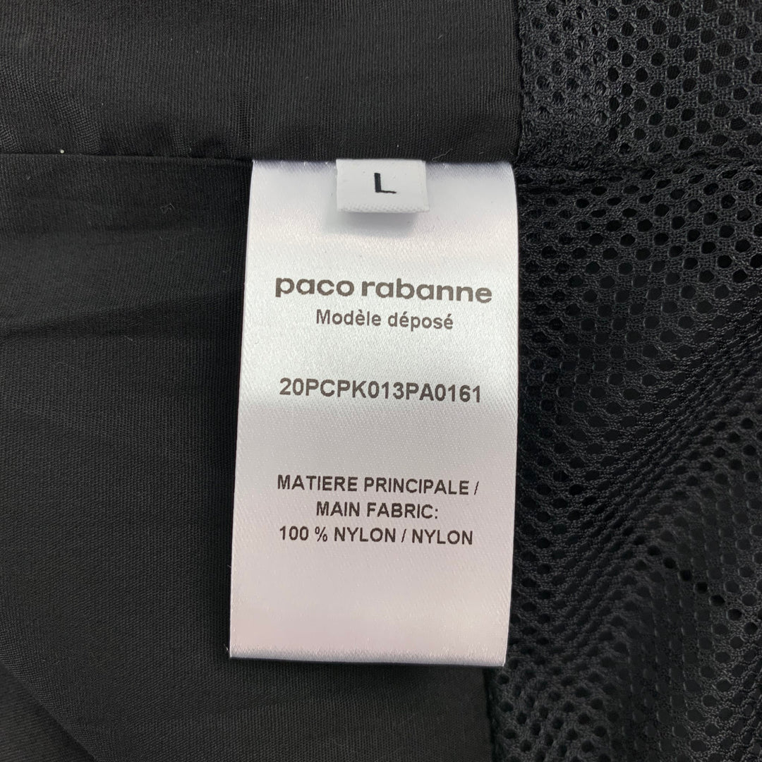 PACO RABANNE Size L Black Nylon Full Zip Drawstring Hooded Jacket