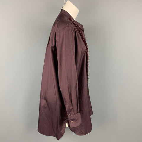 DRIES VAN NOTEN Size L Brown Beaded Silk French Cuffs  Shirt
