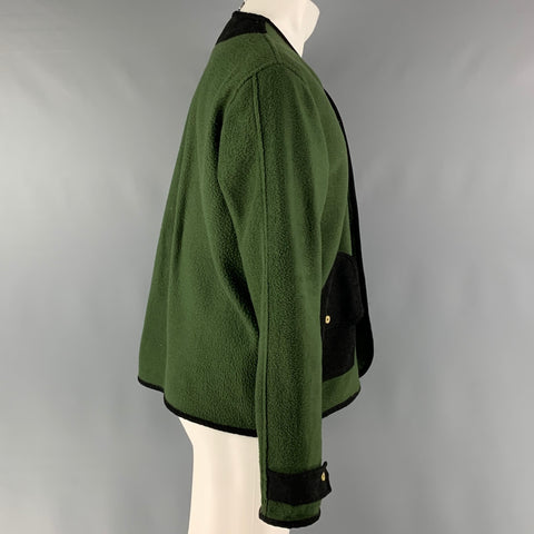 HERMANOS KOUMORI Size M Green Black Color Block Fleece Jacket
