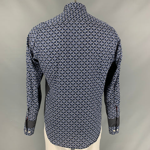 ETRO Size M Blue Gray Taupe Hearts Cotton Button Down Long Sleeve Shirt