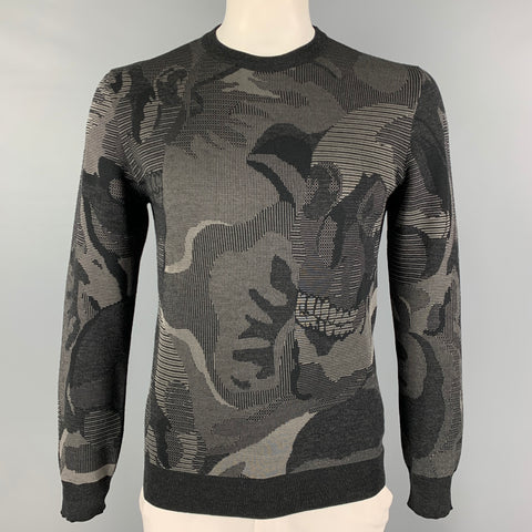 ALEXANDER MCQUEEN Size M Black Grey Knitted Wool Viscose Blend Pullover