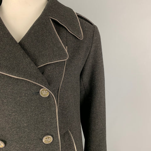 CHANEL Pre-Fall 2008 Size 14 Charcoal Wool Polyamide Double Breasted Coat