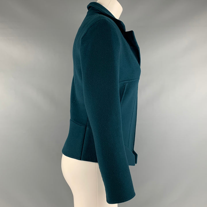 AKRIS Size 4 Blue Teal Cashmere Eye and Hook Jacket Blazer