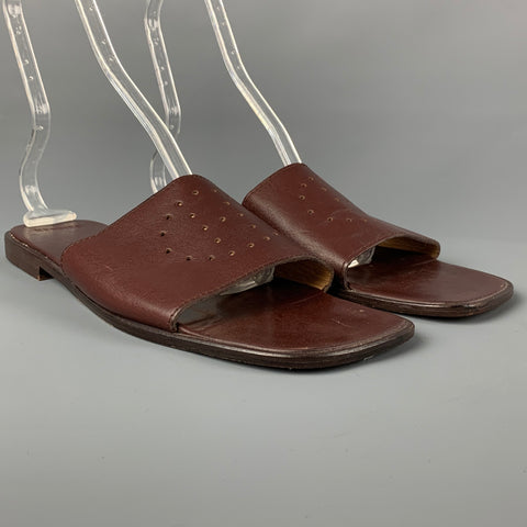 HERMES Size 12 Brown Perforated Leather Slip On Sandals