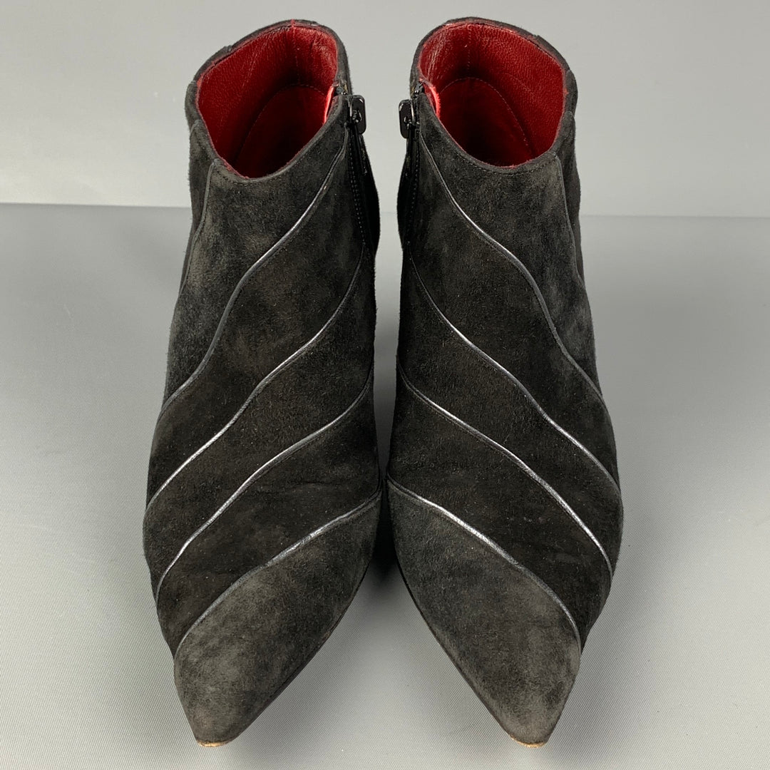 CHRISTIAN LOUBOUTIN Size 6 Black Suede Stripe Boots