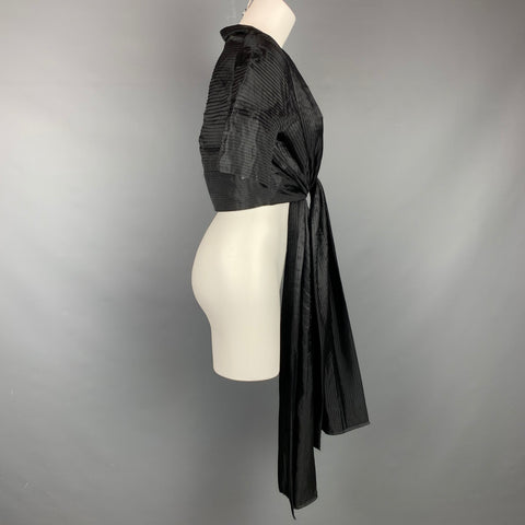 CALVIN KLEIN Taille L Noir Plissé Long Panneau Ouvert Avant Capelet
