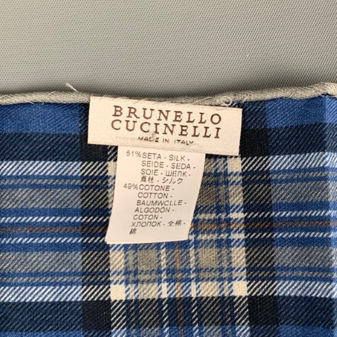 BRUNELLO CUCINELLI Pañuelo de bolsillo de algodón y seda con lunares gris marino 
