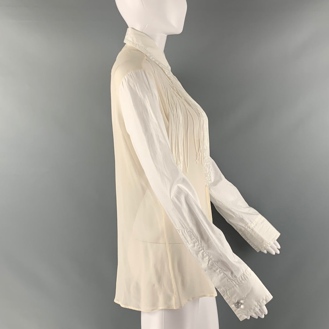 VIKTOR & ROLF Size 6 White Beige Cotton Fringe Button Up Blouse