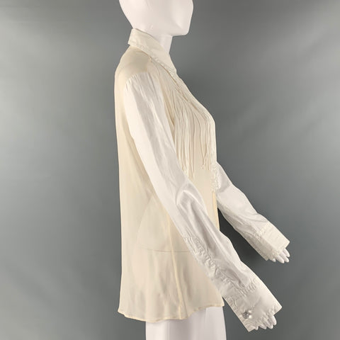 VIKTOR &amp; ROLF Taille 6 Blouse boutonnée à franges en coton beige blanc