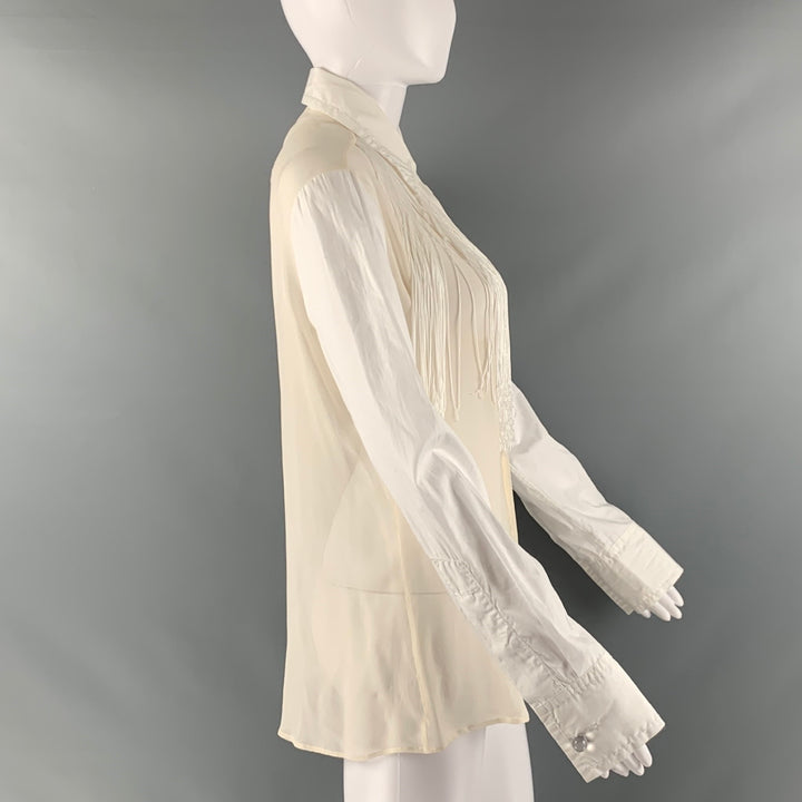 VIKTOR & ROLF Size 6 White Beige Cotton Fringe Button Up Blouse