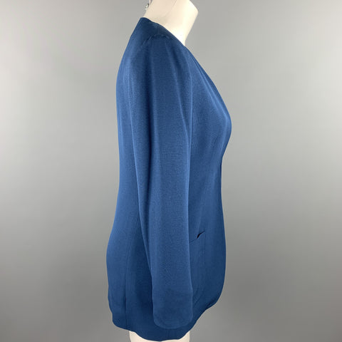 ROSANNA MANZONI Talla 6 Chaqueta sin cuello con frente abierto de seda de sarga azul