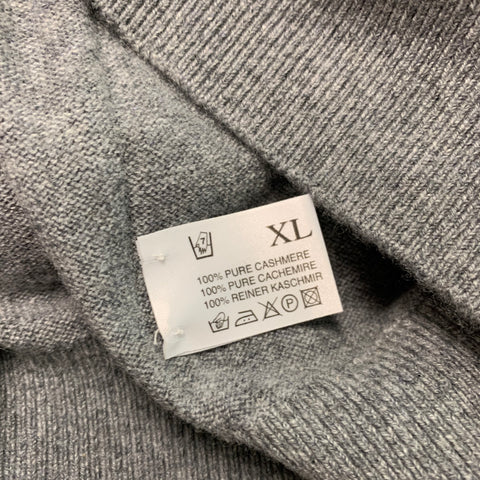 HAWICO Size XL Grey Embroidery Cashmere 1/4 Zip Pullover