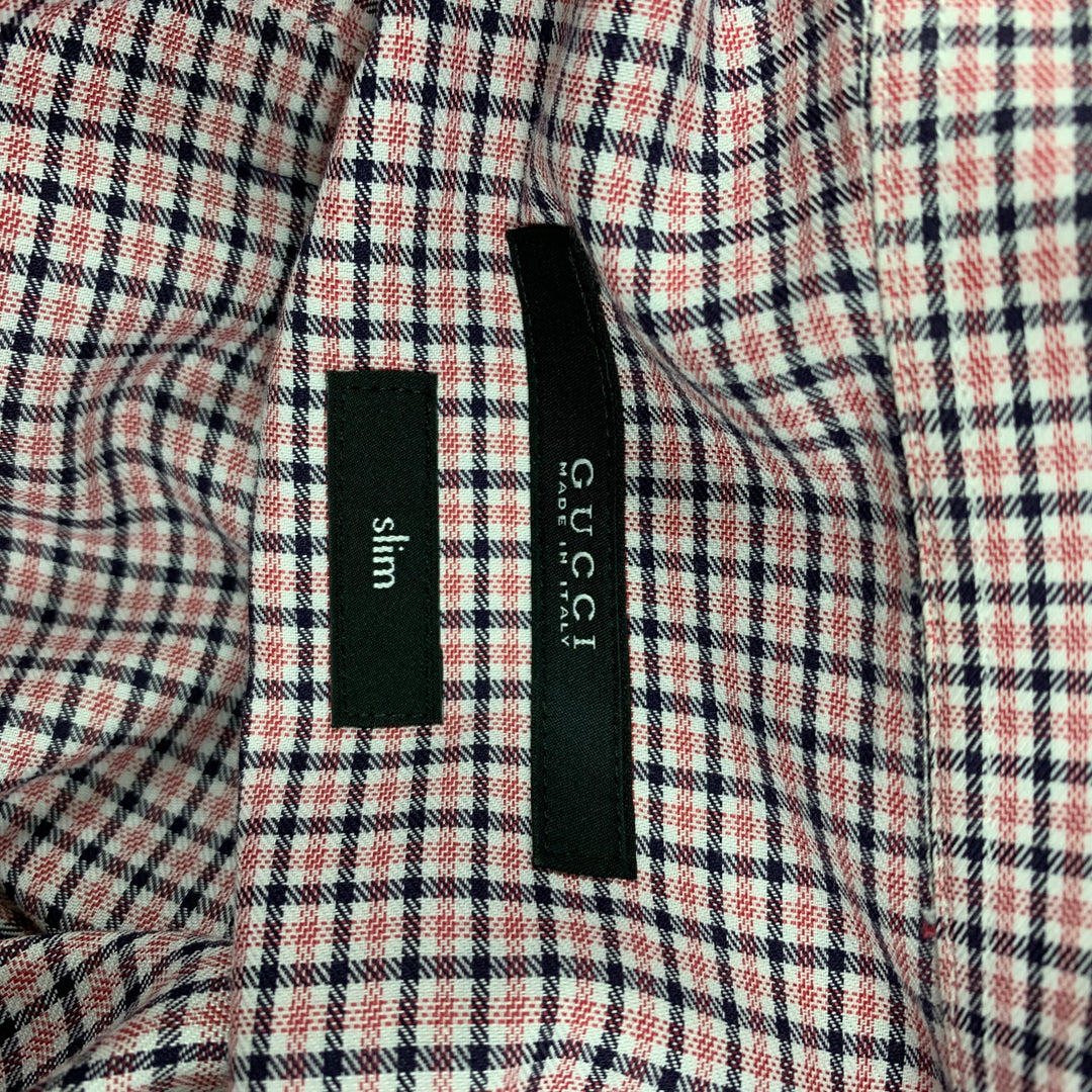 GUCCI Size L Red & Black Checkered Cotton Slim Fit Long Sleeve Shirt