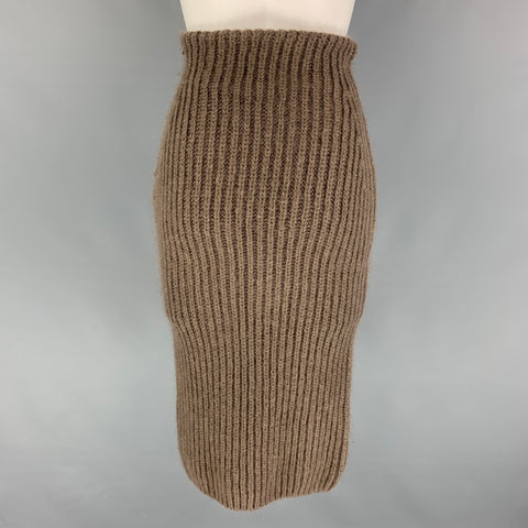 FENDI Size 0 Taupe Mohair / Silk Fisherman Rib Knit Long Skirt