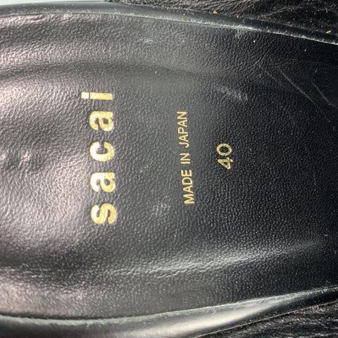SACAI Black Leather & Blue Fur Slip On Loafer Slides