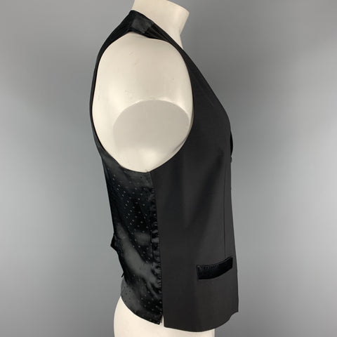 DOLCE & GABBANA Size 44 Black Wool Blend Polka Dot Back Buttoned Vest