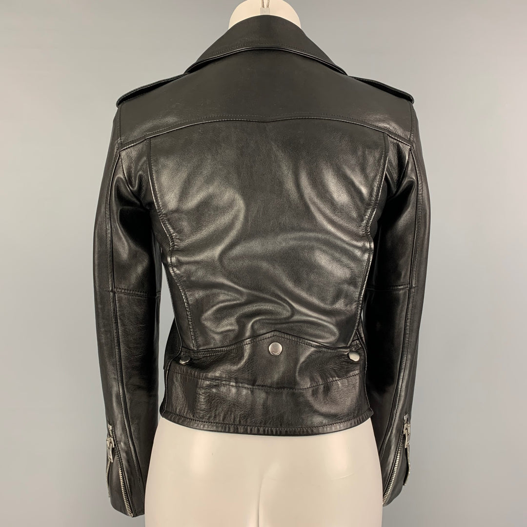SAINT LAURENT Size 4 Black Lamb Skin Leather Biker Jacket