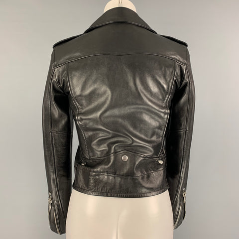 SAINT LAURENT Chaqueta motera de piel de cordero negra talla 4