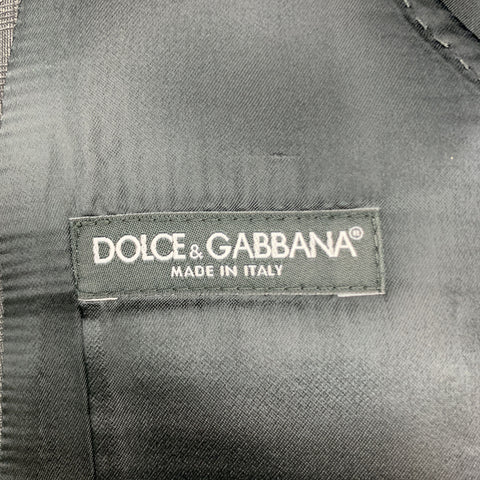 DOLCE & GABBANA Size 40 Charcoal Plaid Black Mock Shawl Collar Tuxedo Vest