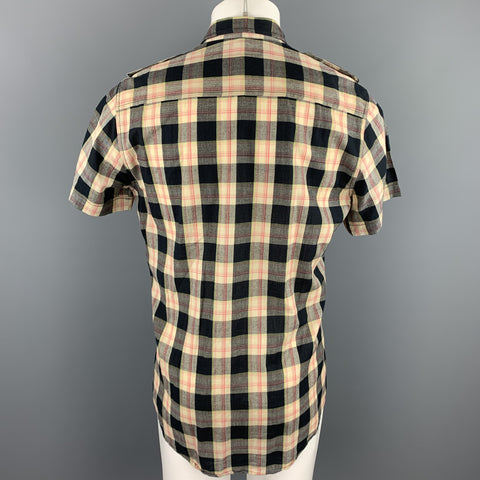NICE COLLECTIVE Size M Beige Plaid Cotton Button Up Short Sleeve Shirt