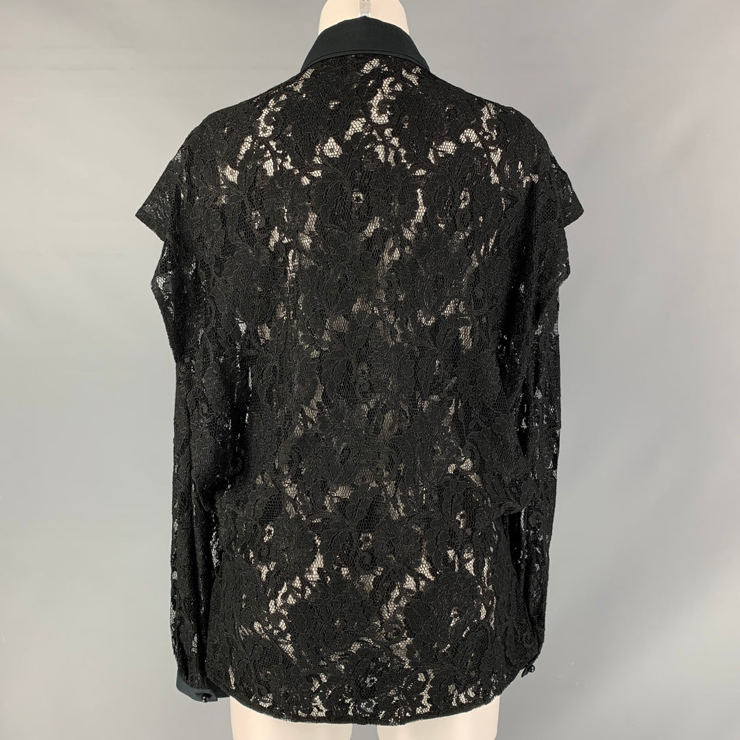 FRANCESCO SCOGNAMIGLIO Size 4  Black Polyeste Lace Button Up  Shirt