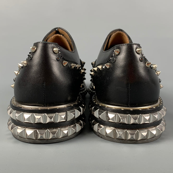 CHRISTIAN LOUBOUTIN Size 8 Black Studded Leather Wingtip Lace Up Shoes