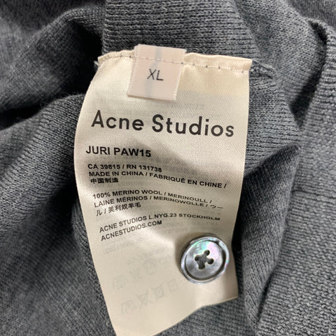 ACNE STUDIOS Size XL Grey Merino Wool Buttoned Cardigan