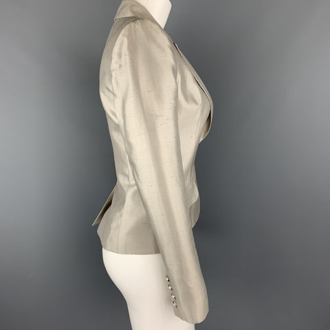 GIVENCHY Size 6 Silver Silk Shangtung Copped Blazer Jacket