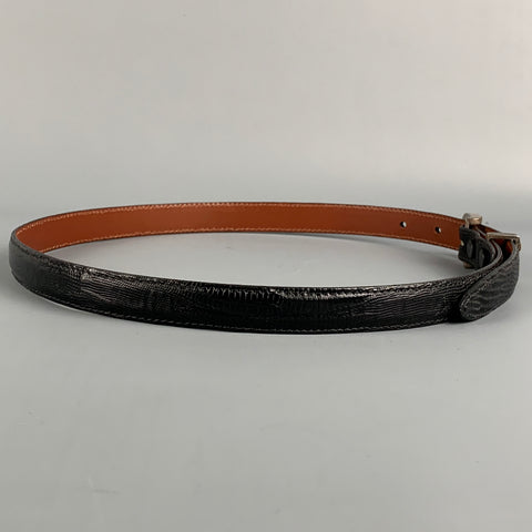 Vintage PAT AREIAS Size 29 Black Textured Sterling Silver Lizard Belt