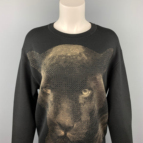CALLE. JOHN Talla M Suéter tipo jersey de lana / rayón negro y beige con pantera negra