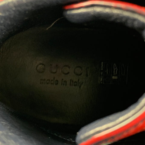 GUCCI Size 9.5 Red Navy Marbled Leather High Top Sneakers